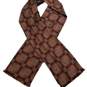 Vintage Echo Men's Silk Scarf Red Black Gold Paisley Fringe Designer Retro